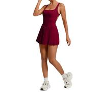 Generisch Robe de tennis pour femme, dos nu, sans manches, plissée, avec short intégré, respirante, légère, confortable, élastique, pour le tennis et l'extérieur, 9-rouge, L