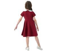 Generisch Robe d'école classique pour fille - Robe d'été à manches courtes - Motif contrasté - Couleurs d'automne - Tailles 4 à 13 ans - Élégante et confortable - Convient au quotidien, Bordeaux, 7-8
