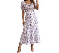 Generisch Robe décontractée à manches courtes avec volants pour femme, mode décontractée élégante pour le quotidien, les occasions spéciales, lilas, S