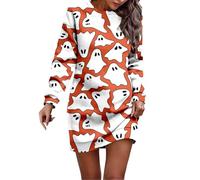 Generisch Robe décontractée à manches longues avec motif d'Halloween pour femme - Tunique confortable au quotidien en hiver, Orange, L