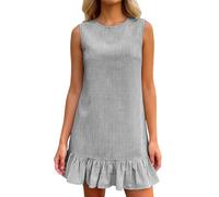 Generisch Robe décontractée à volants, rayée, sans manches, pour femme, parfaite pour la garde-robe estivale au quotidien, Noir , M