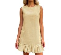 Generisch Robe décontractée à volants, rayée, sans manches, pour femme, parfaite pour la garde-robe estivale au quotidien, jaune, S