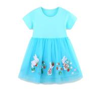 Generisch Robe décontractée en coton pour petites filles - Impression de dessin animé - Manches courtes - T-shirt d'été - Robe jupe - Deux pièces pour enfants, bleu ciel, 8-9 ans