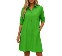 Generisch Robe décontractée grande taille avec col à revers, tricot léger, couleur unie, poche avant, idéale pour la garde-robe estivale au quotidien, respirante, facile d'entretien, polyvalente, vert
