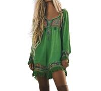 Generisch Robe décontractée pour femme - Style bohème - Franges - Creuses - Coupe ample - Pour tous les jours, les vacances, l'été, le printemps, l'automne - Basique - Confortable, vert, 3XL