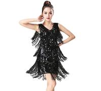 Generisch Robe des années 1920 pour femme - Robe de danse du ventre - Avec pompons scintillants - Robe de soirée - Robe de danse Samba Tango Latine - Dos nu - Costume de festival - Mini robe disco