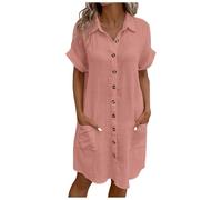 Generisch Robe d'été à manches courtes pour femme - Robe de plage décontractée - Col en V - Robe d'été décontractée - Robe chemisier - Robe chemise, Rose, M