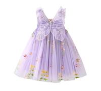 Generisch Robe d'été à manches courtes pour fille - Papillon sans manches - Avec ailes brodées - Robe de princesse - Dance - Fête florale - Tulle - Vêtements pour fille, Violet clair, 18-24 mois