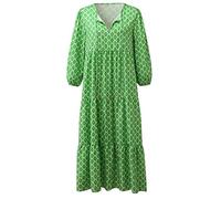 Generisch Robe d'été au design bohème avec col en V et manches mi-longues pour une mode décontractée et des tenues de voyage comme robe longue élégante avec ceinture à nouer, Vert menthe., S
