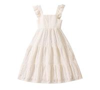 Generisch Robe d'été de style français avec bordure en dentelle pour fille de 7 à 12 ans - Élégante robe de princesse avec motif floral pour le printemps, Blanc., 9-10 ans