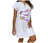 Generisch Robe d'été décontractée imprimée à manches courtes et col en V pour femme, Blanc., S