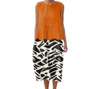 Generisch Robe d'été élégante pour femme avec imprimé floral - Robe d'été de rêve en lin décontractée pour le quotidien, les loisirs, les vacances, Orange, XL
