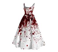 Generisch Robe d'été pour femme - Costume d'Halloween pour femme - Imprimé - Robe évasée - Tunique sans manches - Robe de cocktail - Robe pour invités de mariage, rouge, L