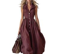 Generisch Robe d'été pour femme - Longue - Sans manches - Style bohème - Élégante vintage - Robe de soirée smockée - Dos nu - Robe de plage légère et aérée - Robe maxi cintrée - Robe à bretelles en