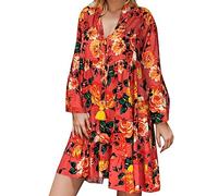 Generisch Robe d'été pour femme - Longueur genou - Élégante - Style bohème - En mousseline - Robe de plage - Courte - Tunique légère - Robe tunique - Robe de loisirs - Robe aérée - Carmen, Orange, 4XL