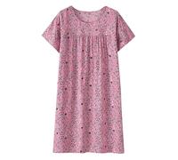 Generisch Robe d'été pour femme - Motif floral - Manches courtes - Chemise de nuit - Pyjama fin et confortable - Robe ample, Rose, taille unique
