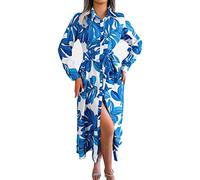 Generisch Robe d'été pour femme - Robe enveloppante tempérament avec col en V - Taille accentuée pour un look d'été élégant - Robe de soirée pour femme, bleu, L