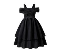 Generisch Robe d'été pour fille - Élégante robe à une seule jambe - Robe évasée pour fille de 8 à 12 ans, Noir , 12 ans