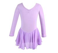 Generisch Robe d'été pour fille - Robe de ballet - Manches longues - Robe de danse - Avec jupe en mousseline de soie - Tutu, lilas, 6-7 ans