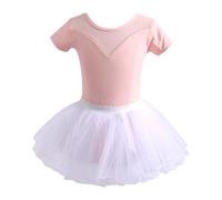 Generisch Robe d'été pour fille - Robe de danse - Tenue tutu - Manches courtes - Ensemble pour ballet, jazz, concert, pratique - Âge : 1 à 14 ans, Rose clair, 5-6 ans