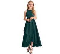 Generisch Robe d'été pour fille - Robe de soirée pour spectacle de concert - Élégante robe d'été sans manches pour enfants et adolescents, Vert armée., 13-14 ans
