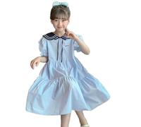 Generisch Robe d'été pour fille, tendance, confortable, décontractée, robe de fête pour tout-petits, grande taille, élégante, princesse, excursion d'une journée, robe de loisirs, bleu ciel, 9-10 ans