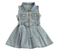 Generisch Robe d'été style western 2026 à manches courtes et petite écharpe florale de style princesse pour fille, bleu, 18-24 mois