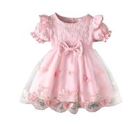 Generisch Robe d'été style western à manches courtes et petite écharpe florale de style princesse pour fille, Rose, 6-9 mois