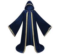 Generisch Robe d'Halloween pour femme - Cape gothique et cosplay - Costume d'Halloween - Élégante cape en velours avec bordure brodée - Pour fête à thème parrain - Robe d'été gothique pour femme 2022