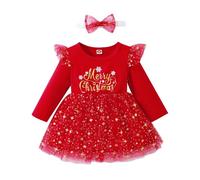 Generisch Robe d'hiver à manches longues pour femme et jeune fille - Robe de princesse - Ensemble de bandeaux, justaucorps de gymnastique pour fille, rouge, 3-4 ans
