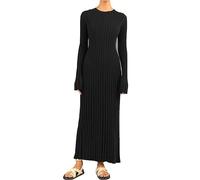 Generisch Robe d'hiver pour femme, élégante, longue, en tricot, col rond, manches longues, coupe ajustée, longueur cheville, couleur unie, en maille côtelée, robe de loisirs, Noir , M