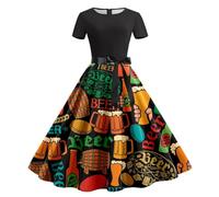 Generisch Robe Dirndl pour femme - Robe d'été décontractée - Col rond - Manches courtes - Ceinture amovible - Imprimé Oktoberfest - Robe décontractée, multicolore, XXL