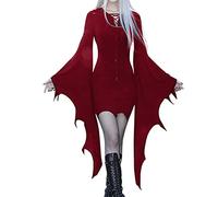 Generisch Robe dos nu élégante grande taille, épaules froides, manches papillons, costumes, dentelle en maille, robe pour Halloween, carnaval, robe tunique pour femme, manches longues, festive, rouge