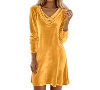 Generisch Robe élégante en velours avec col en cascade et manches longues - Pour les soirées et la vie quotidienne. Tissu confortable, extensible et doux., or, XXL