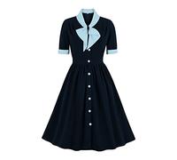 Generisch Robe élégante pour femme de style français avec nœud décoratif - Design amincissant les blocs de couleurs pour une apparence exceptionnelle, bleu, L