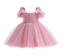 Generisch Robe élégante pour fille avec nœud, robe de fête délicate à bretelles spaghetti pour tout-petits et tenue de scène, Rose clair, 4-5 ans