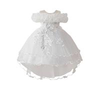 Generisch Robe en satin pour fille avec manches bouffantes pour fête d'anniversaire, baptême, robe de fête, robe de princesse, nœud pailleté, robe festive élégante pour enfant, Blanc., 3-4 ans