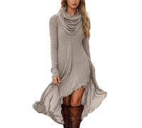 Generisch Robe en tricot pour femme avec grand col cascade - Robe pull à manches longues avec ourlet asymétrique - Robe d'automne bohème décontractée pour les journées fraîches, L