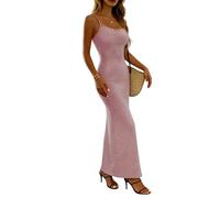 Generisch Robe en tricot pour femme - Couleur unie - Élégante - Sans manches - Col en U - Robe pull rayée - Robe longue moulante - Robe décontractée pour danse, club, bar, fête, rouge, XL