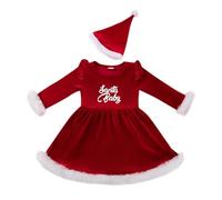 Generisch Robe en tricot pour fille nouveau-né bébé fille tenue de Noël nouveau-né Père Noël barboteuse robe de Noël polaire princesse robes avec chapeau tenues, rouge, 3-6 mois