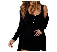 Generisch Robe en tricot sans manches avec cardigan ouvert comme ensemble décontracté deux pièces en matière douce pour femme, Noir , L