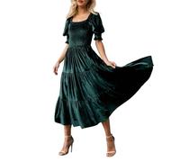 Generisch Robe en velours vert pour femme - Manches longues - Robe de fête courte - Costume de carnaval - Élégante robe festive en velours - Maxi cocktail d'hiver - Grandes tailles - Robe de cocktail