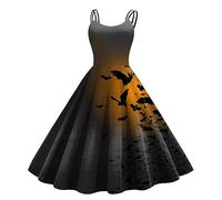 Generisch Robe Femme Grandes Tailles Femmes Imprimé Halloween sans Manches Femme au foyer des années 1950 Soirée Robe de Bal S Robe Femme, gris, XXL