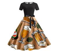 Generisch Robe Femme Robe d'été Décontractée Col Rond Manches Courtes Ceinture Amovible Imprimé Oktoberfest Robe Décontractée Noir Robe Halloween Femme, café, XL