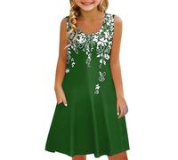 Generisch Robe Fille Sans Manches Confortable Robe Décontractée Imprimé Floral Vêtements Enfants Robe Gilet Avec Fille M, vert, 12-13 ans