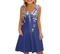 Generisch Robe Fille Sans Manches Confortable Robe Décontractée Imprimé Floral Vêtements Enfants Robe Gilet Avec Fille M, bleu, 4-5 ans