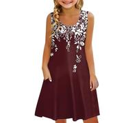 Generisch Robe Fille Sans Manches Confortable Robe Décontractée Imprimé Floral Vêtements Enfants Robe Gilet Avec Fille M, Bordeaux, 3-4 ans