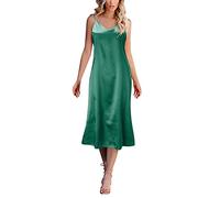 Generisch Robe fixe sans manches bretelles col en V robe ample maison chemise de nuit chemise de nuit Noël femme, vert, XXL