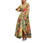 Generisch Robe florale à col en V avec manches, nouvelle collection de printemps, parfaite pour les loisirs, les fêtes festives, Rose, 3XL
