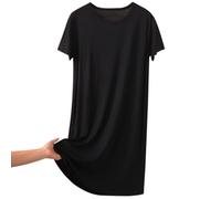 Generisch Robe fourreau noire pour la maison et les loisirs, robe à manches courtes col rond pour le printemps et l'été, robe de plage en tissu éponge pour femme, Noir , XL